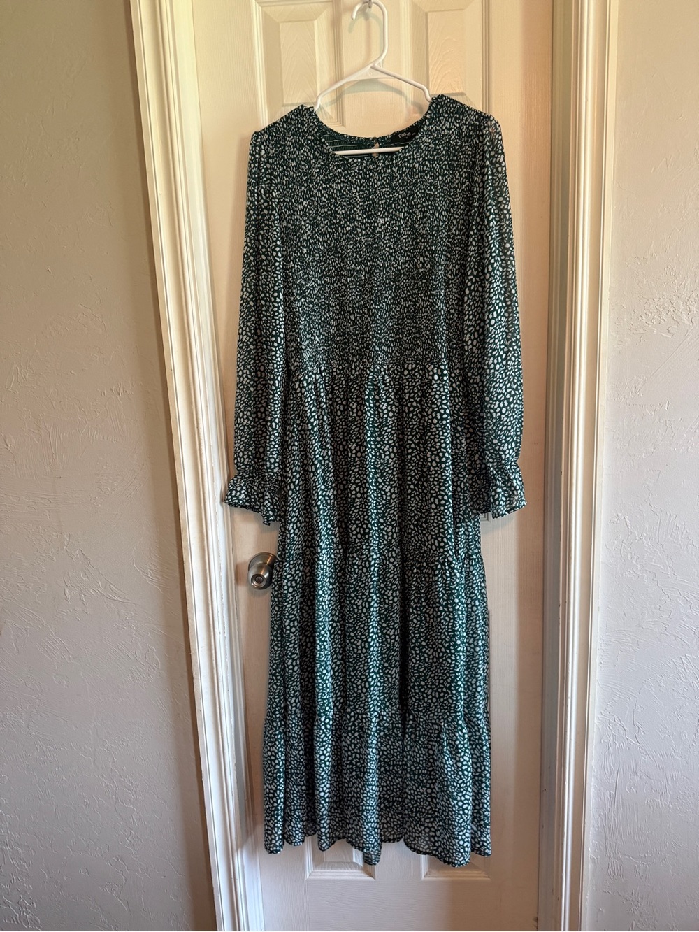 Long Sleeve Green Floral Tiered Maxi Dress